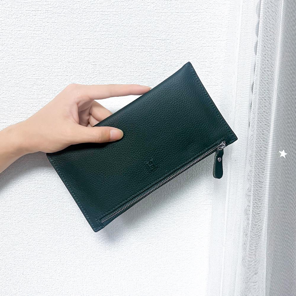 

Изысканный женский тонкий клатч из натуральной кожи, длинный, новый горячий стиль 2025 года, нишевый дизайн высокого класса. зелёный