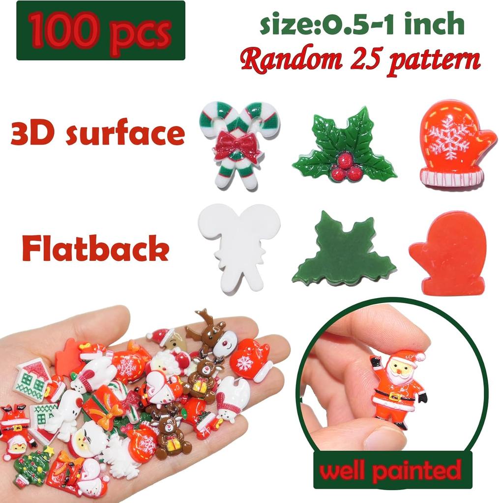 10-200pcs Kawaii Resin Christmas Charms Earring Pendant Diy Keyring Jewelry  Christmas Hanging Ornaments Decoration