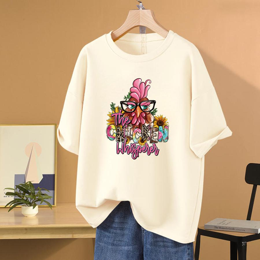 1 Sheet, Glasses Chicken Text Heat Transfer Sticker, Sunflower Cartoon Animal Rooster DIY Iron-on Transfer, For Vest Fabric Toys Hats