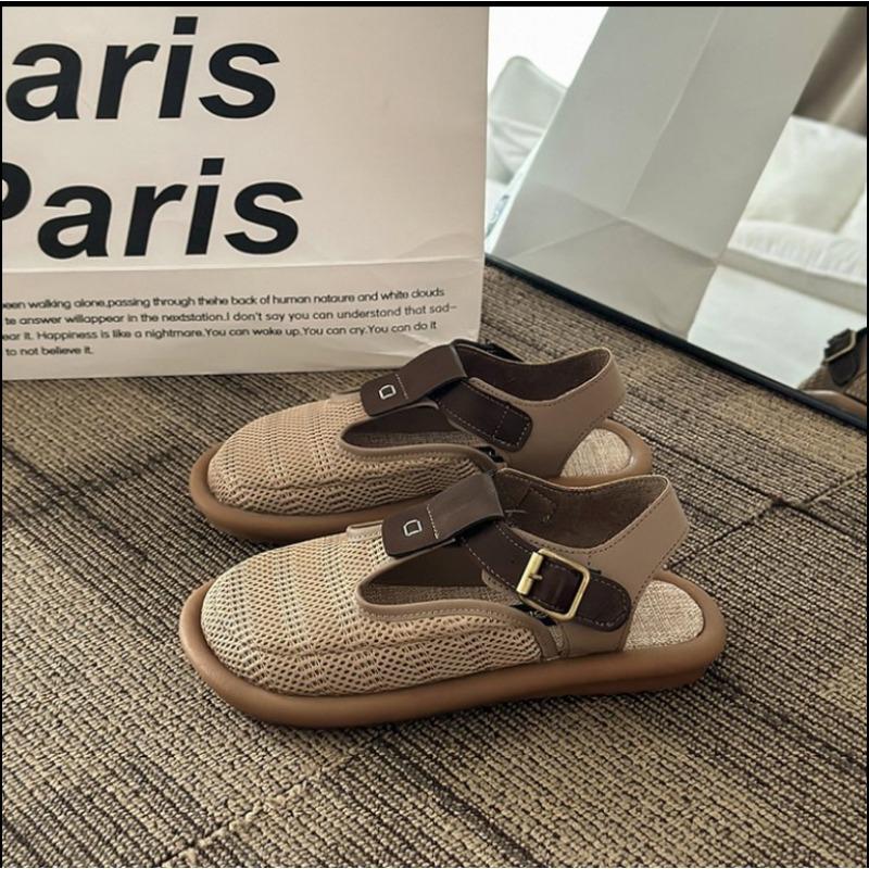 

Женская обувь Baotou, летние новые сетчатые дышащие туфли на плоской подошве, удобные сандалии в стиле ретро на мягкой подошве 40 хаки