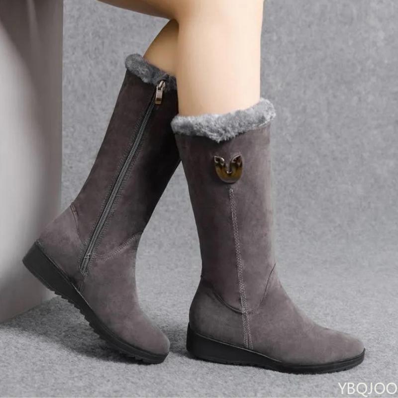 Fashion Winter Versatile Comfortable Snow Boots for Women with a Midsole Sloping Heel Anti Slip Warm Side Zipper Cotton Boots