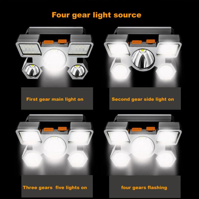 5 LED Headlamp Ultra Bright Headlight 4 Modes USB Rechargeable Waterproof for Outdoor Camping Hiking Fishing Cycling Running