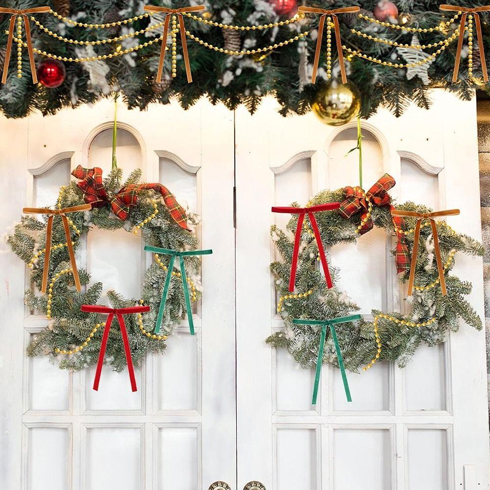 10Pcs Velvet Ribbon Christmas Ribbon Bow Vintage Rustic Holiday Hanging Ornament  Home Decoration