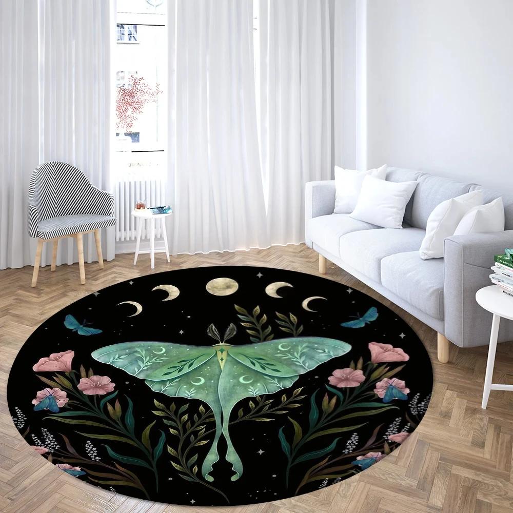 Boho Mushroom Butterfly Round Rug Cartoon Mushrooms Carpet for Living Room Office Bathroom Decor Kawaii Fungus Indoor Floor Mat