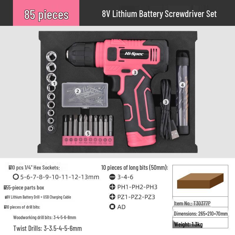 Rechargeable 8V Lithium Electric Handheld Drill Set for Home Repair
