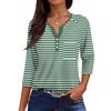 Ladies Casual Fashion V-neck Loose Versatile Striped Print Three-quarter Sleeves