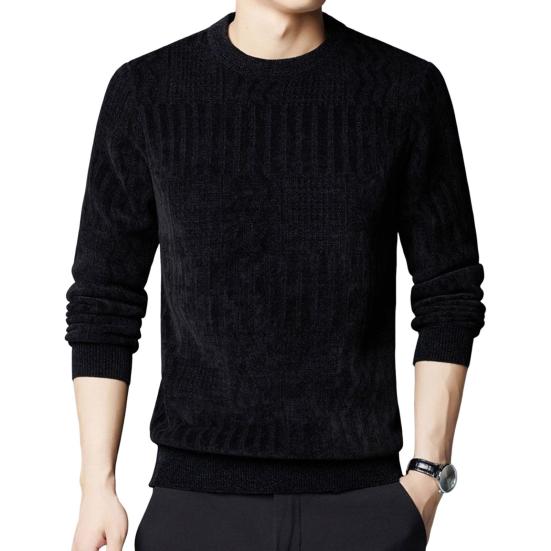 Men Thickened Sweater Casual Round Neck Long-sleeve Knitted Top Warm Pullover Knitwear for Autumn Winter Work Street