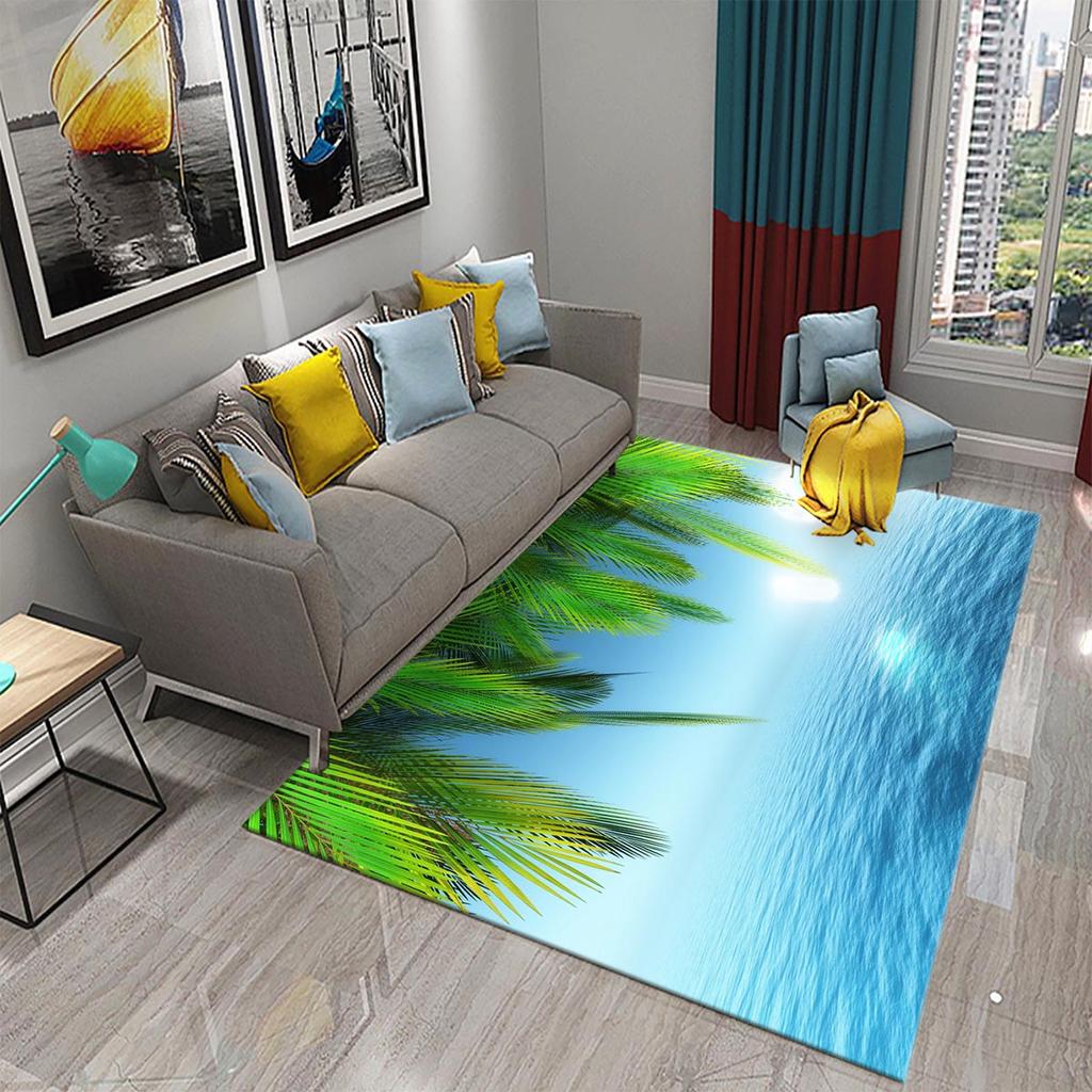 Rug Kitchen Bathroom Entrance Mat Non-Slip Rug Green Tropical Palm Leaf Sunset Rug Living Room Decoration Floor