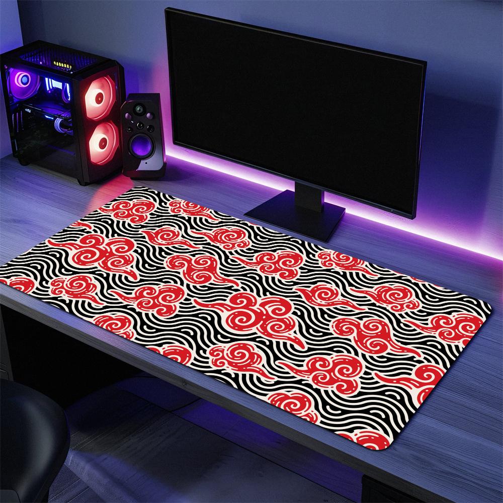 Japanese Clouds Smoke Seigaha Wind Mouse Pad Large Desk Mat Keyboard Ergonomic Office Rubber PC Non-slip Anti-fray Home Custom