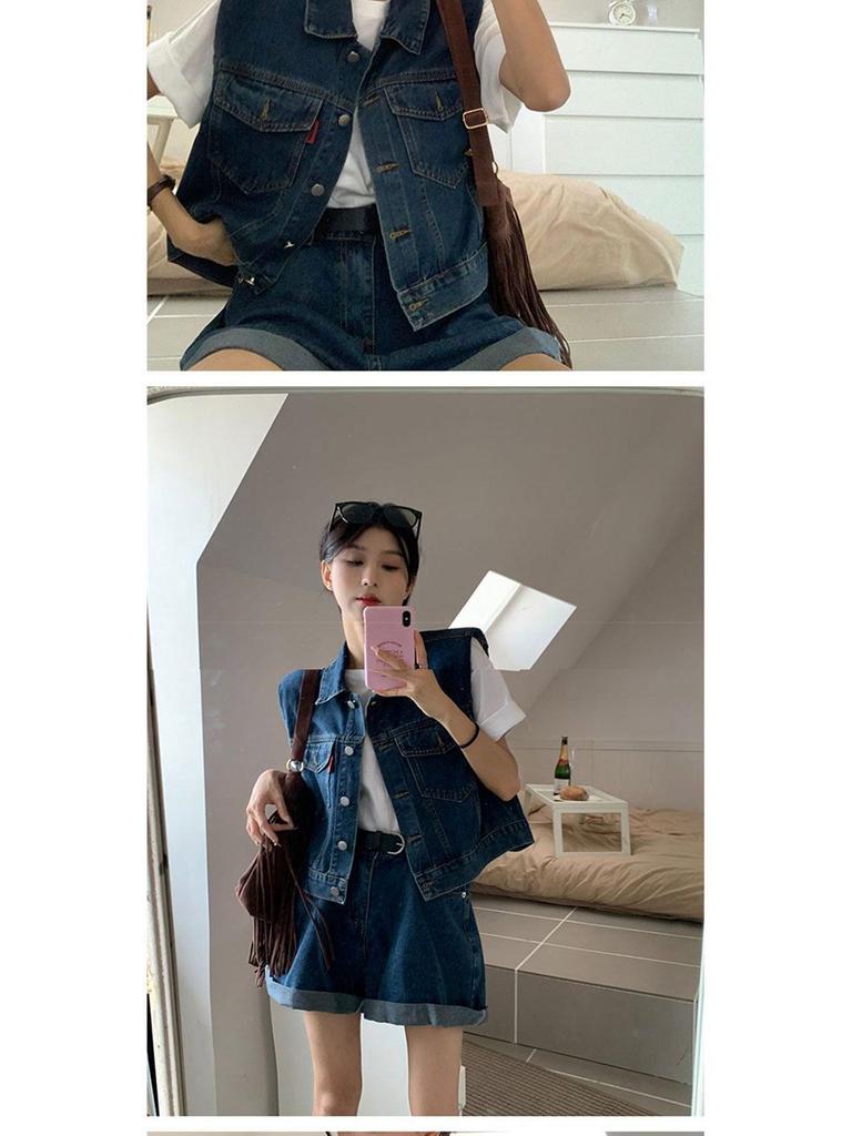 Women's Plus Size Designer Denim Two-Piece Set: Summer Vest Jacket & Shorts