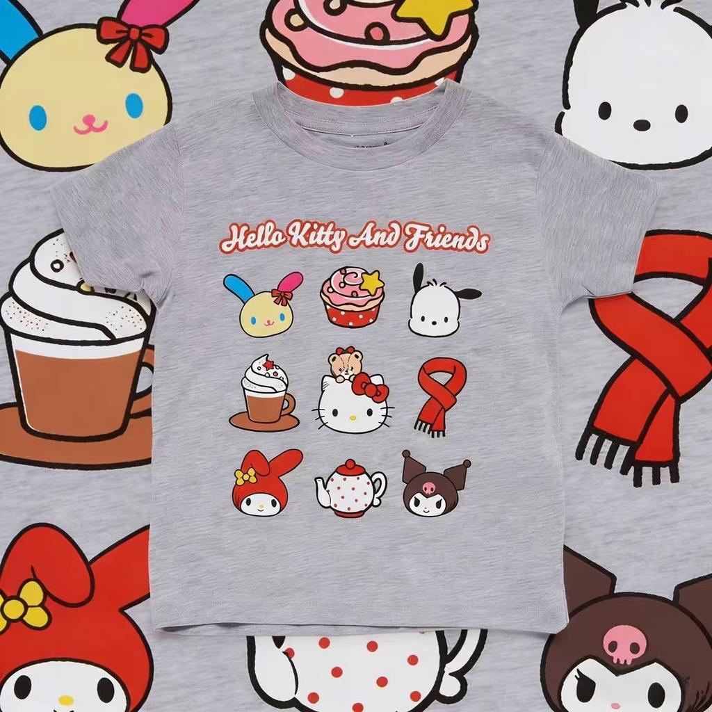 2026 Summer Hello Kitty and Friends Winter Afternoon Tea Theme 100 Cotton Printed Oversize Tshirt Adult Parentchild Top
