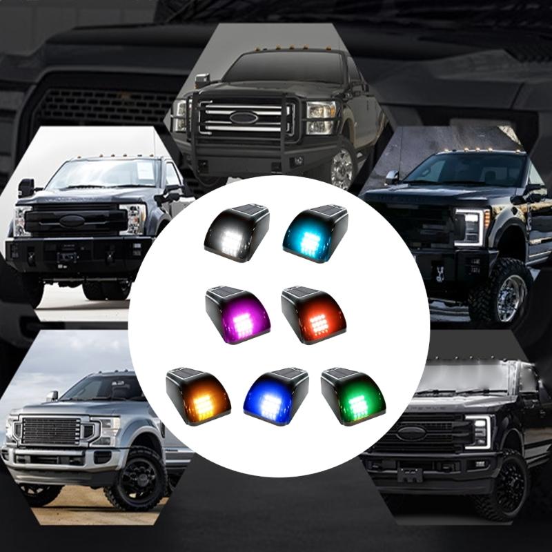 Motorcycle Truck Roof V Light for Pickup Custom Builds, Solar Powered 12 LED Marker Lamp, Black ABS PC Housing, Single Light Pack