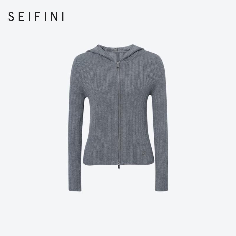 

Женский вязаный кардиган с капюшоном и двойной молнией S