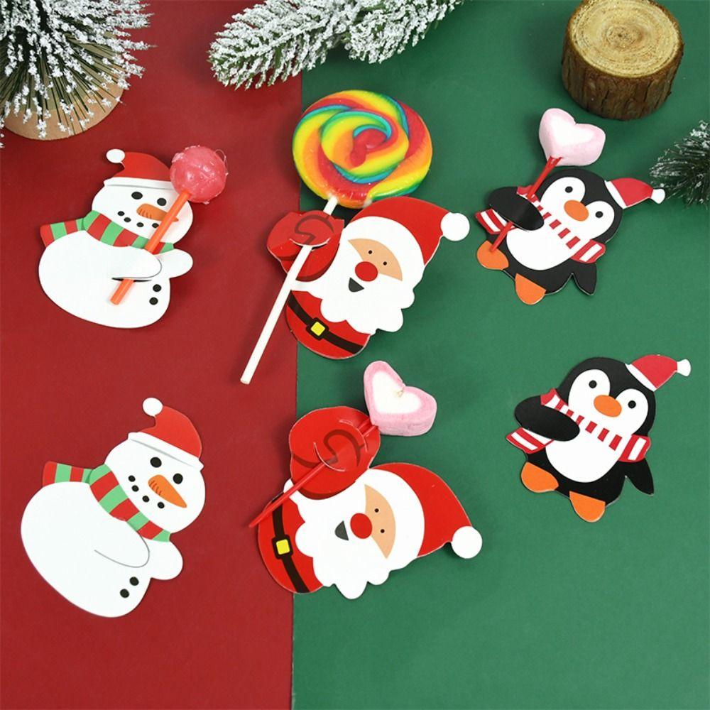 50pcs Santa Claus Lollipop Paper Cards Package Paper Kids Candy Gift Package  Decoration