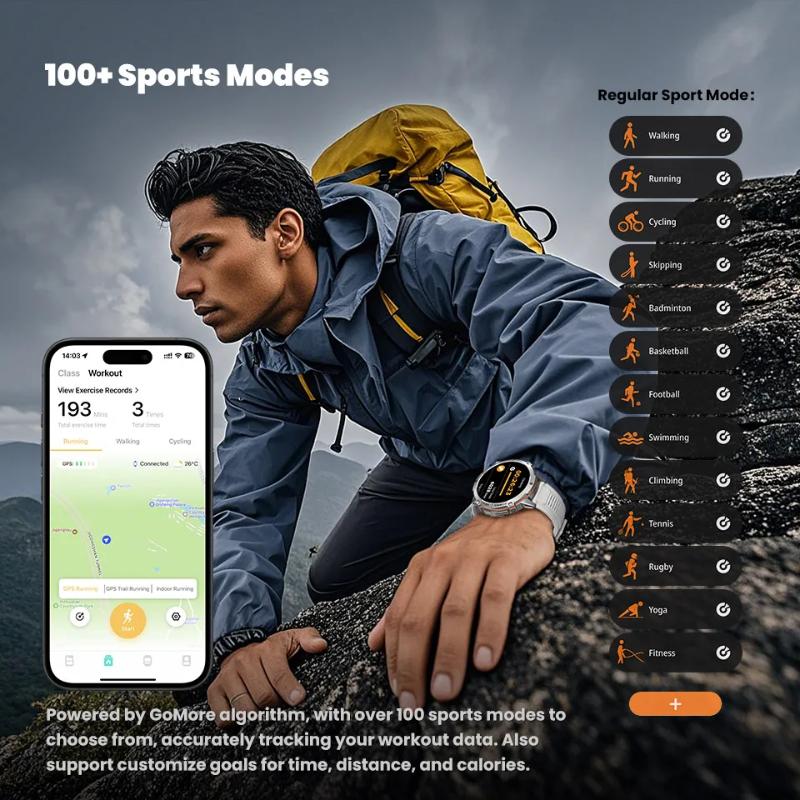 Venkovní sportovní chytré hodinky 1000mAh baterie 1,73palcový AMOLED displej pánské hodinky kompas 10ATM vodotěsné Bluetooth hovor chytré hodinky