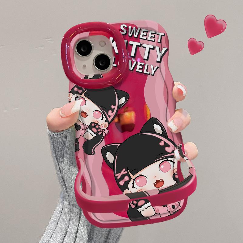 

Девушка-кошка Подходит для 16promax Чехол для телефона Apple 15 Милый мультяшный 14 Двойная подставка 13 Силиконовый 11 Нишевый Redmi K40/K40 Pro