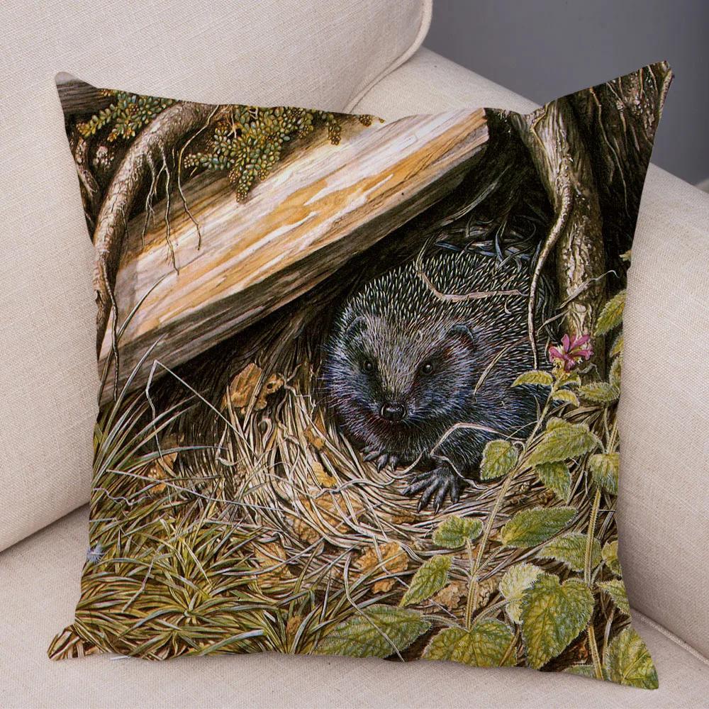 Bedroom Sofa Car Cushion Cover Cartoon Animal Colorful Fox Bird Squirrel Series Home Office Decoration Pillow