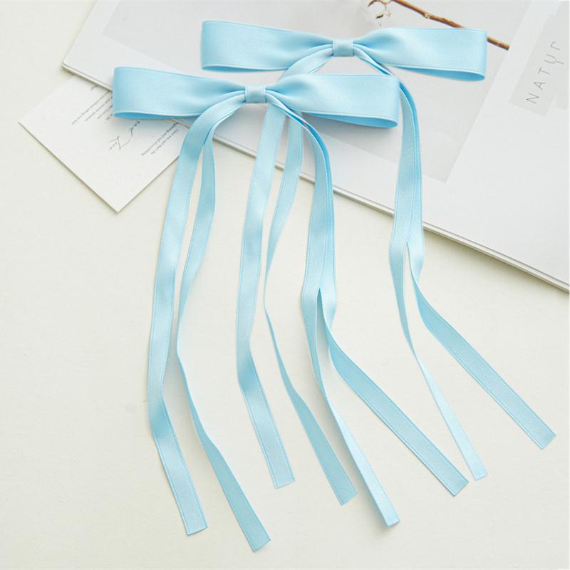 New Elegant Satin Long Tassel Ribbon Clips Women Vintage Simple Bow Hairpins Barrettes Korean Fashion Hair Accessories Gift