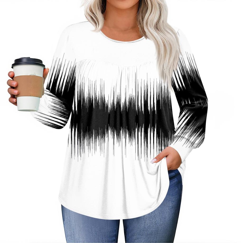 Dámské topy plus size košile s dlouhým rukávem kulatý výstřih splývavá tunika ležérní volná halenka L-5X