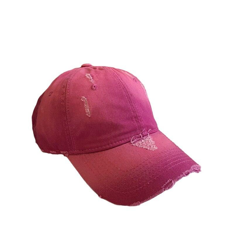 American Ripped Pink Baseball Cap Women'S Wide Brim Showing Face Small Cap Enlarged And Deepened Large Head Circumference Hat