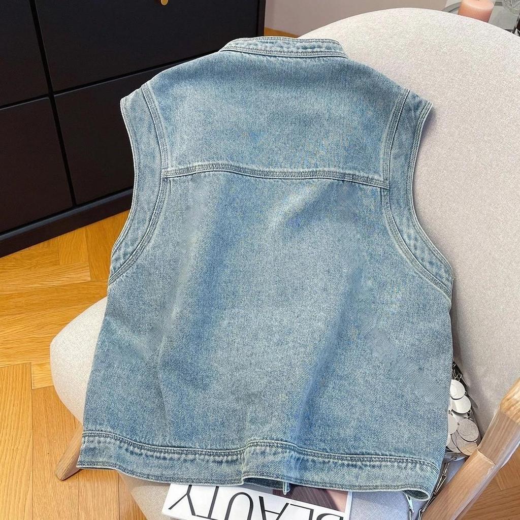 Fashion Denim Vest Women's Fashionable Foreign Style Versatile Vest Jacket Top Fashion Retro-inspired Casual Vest, Denim Vest with Clean Silhouette