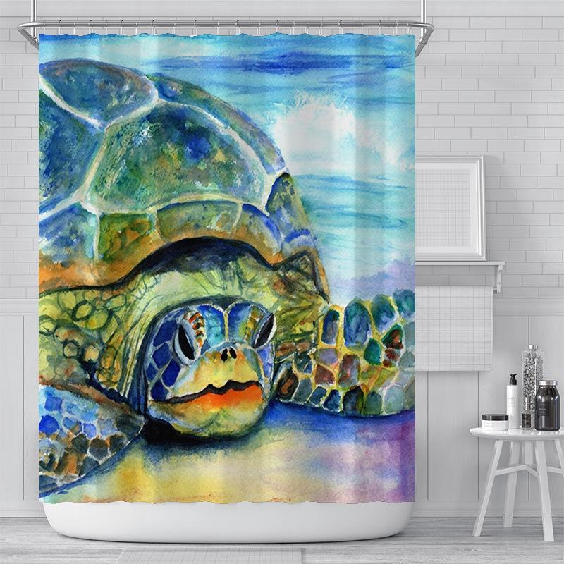 Seabed Animal Shower Curtain 3D Print Bathroom Waterproof Polyester Bath Curtain Sea Turtle Washable Bath Decor Curtains