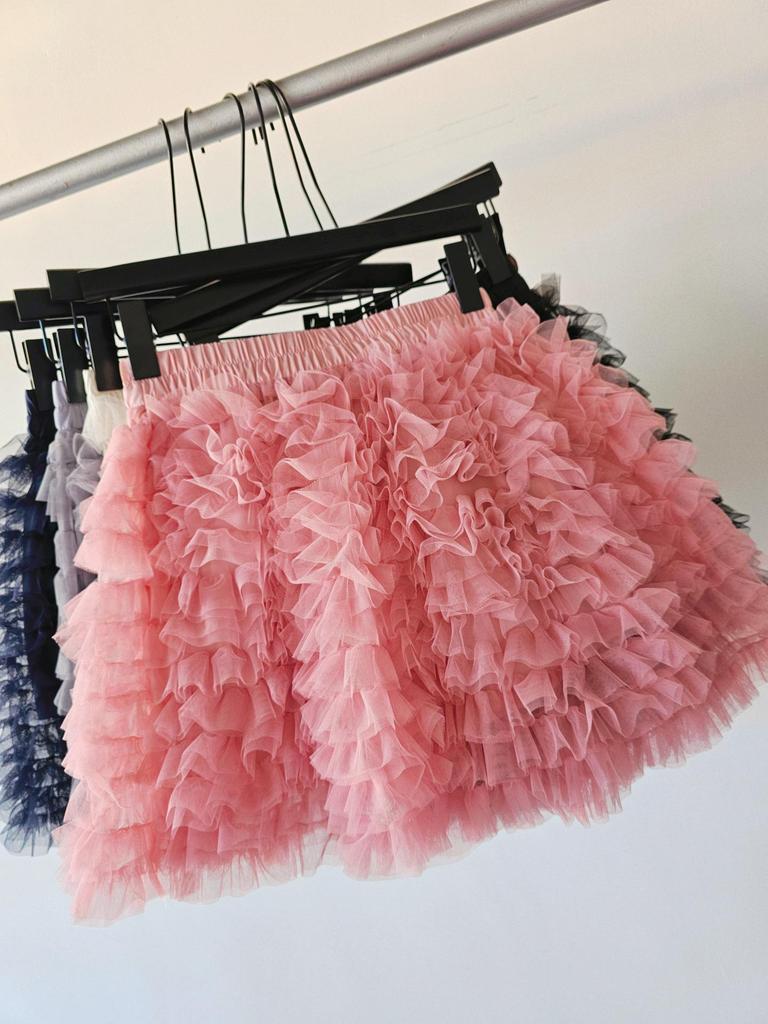 Korean Princess Rich Girl Style High Waist A-line Fluffy Mesh Skirt - Multi-layer Short Cake Skirt for Women