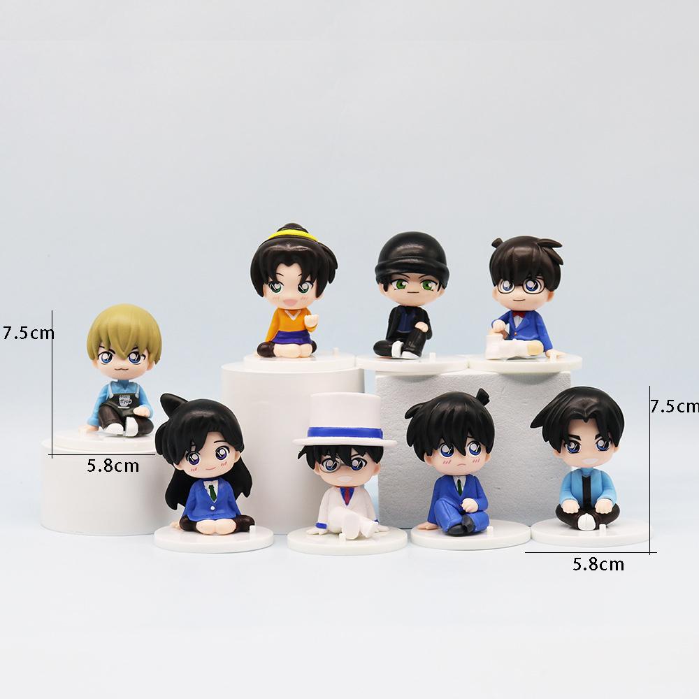 Q Version 8 Pcs/Set Detective Leisurely Doll Sitting kawaii Edogawa Kudo Shinichi Mouri Ran Anime Cake Ornaments Children Gift