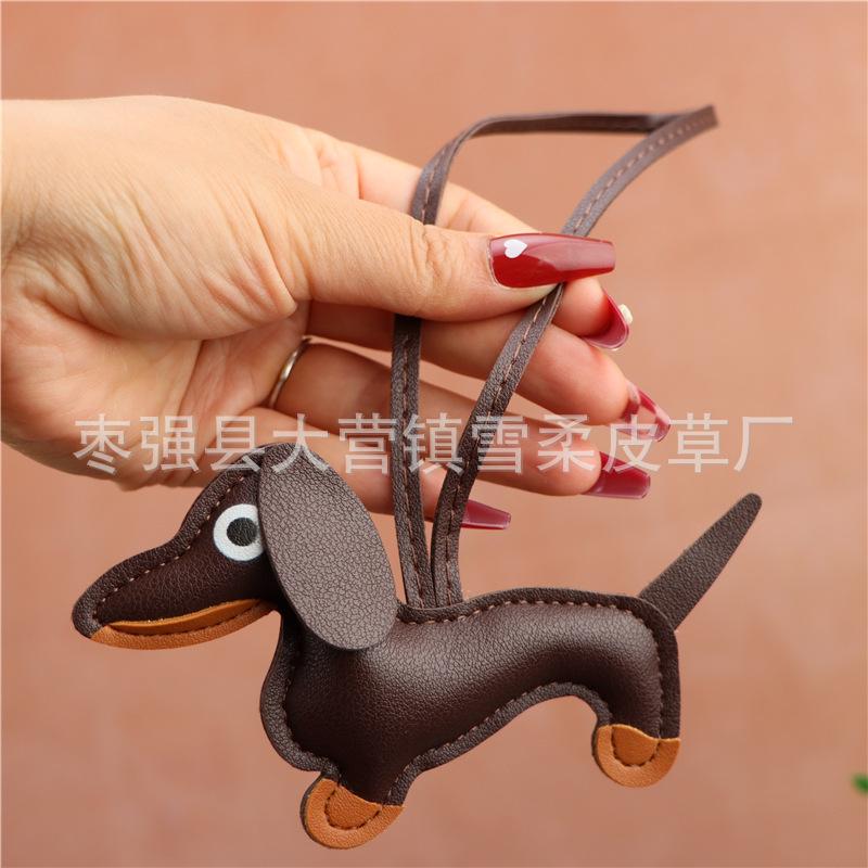 Creative Dachshund Bag Pendant Decorative Leather Pendant Cartoon Leather Rope Puppy Key Accessories Pendant