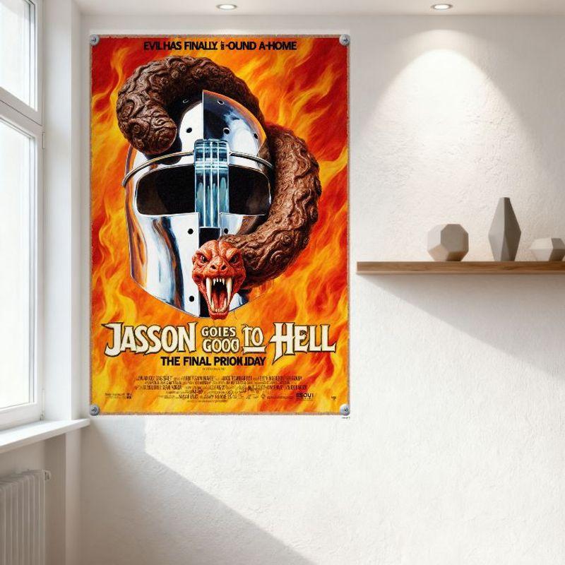 Jason Goes To Hell The Final Friday Horror Movie Metal Tin Sign Vintage Evil Ash Snake Helmet Flame Wall Decor for Home Bar Man
