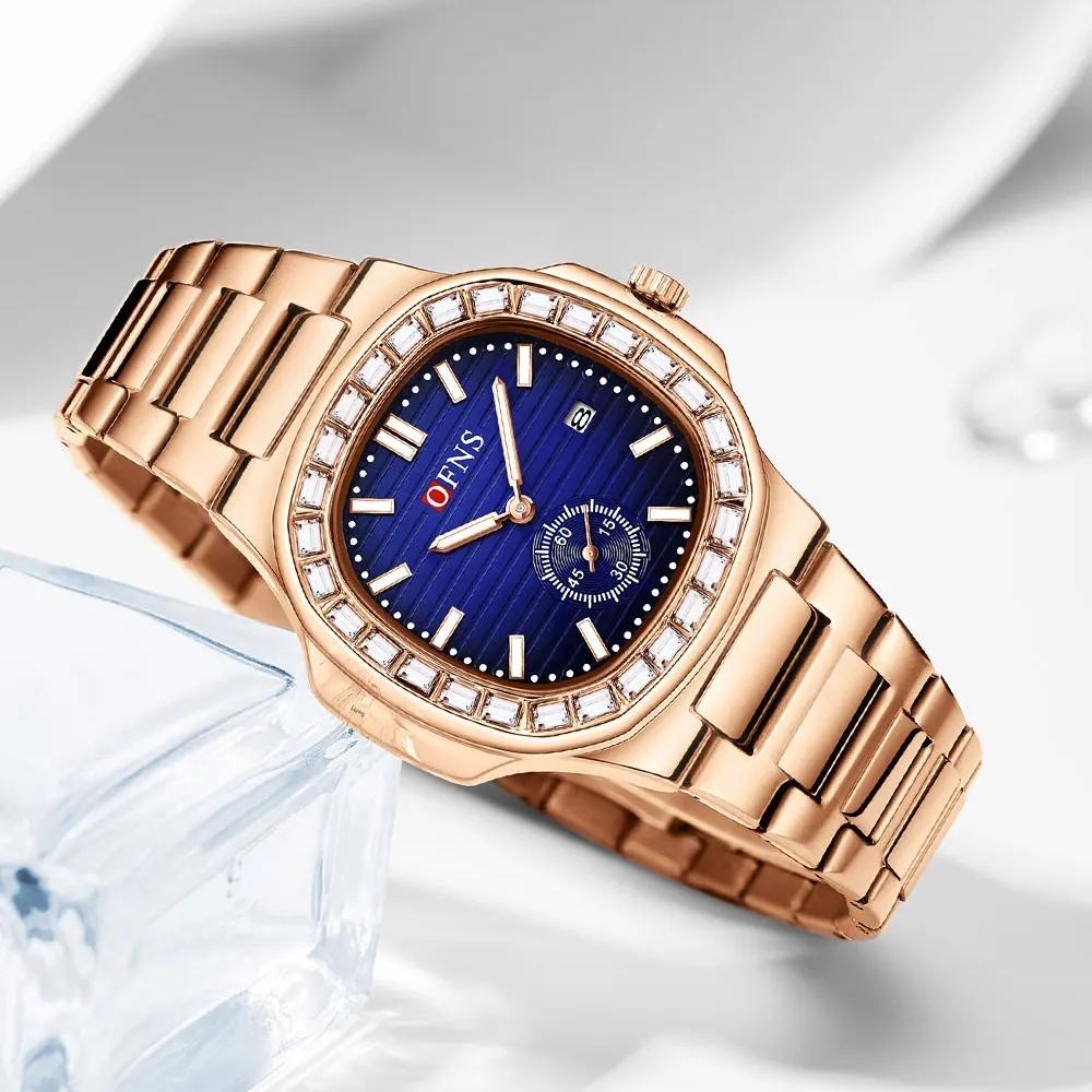 Women's Quartz Luxury Watch Fashion Square Waterproof Calendar Stainless Steel Strap Watch