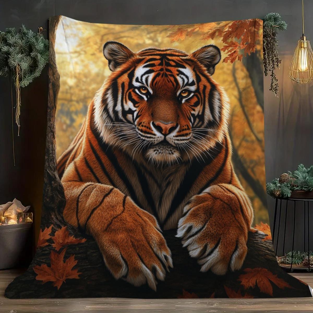 

Tigerstriped pattern Flannel printed blanket suitable for all seasons suitable for living room office sofa and travel 75x100cm (30x40inch)