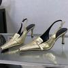 High Quality Soft Leather Gold Silver High Heels Women Sexy Pointed Toe Belt Buckle Decoration Heeled Sandals Office Women Pumps