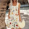 Women's Summer Floral High Waist Bohemian Dress Casual Hawaiian Flowing V Neck Holiday Dress
