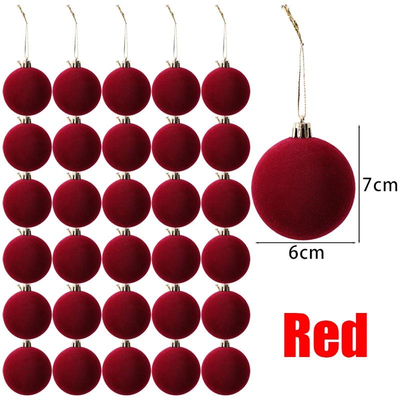 Christmas Red Velvet Flocked Balls Ornaments Hanging Ball Pendents Festive Decor for Xmas Tree Holiday Party Decoration Supplies