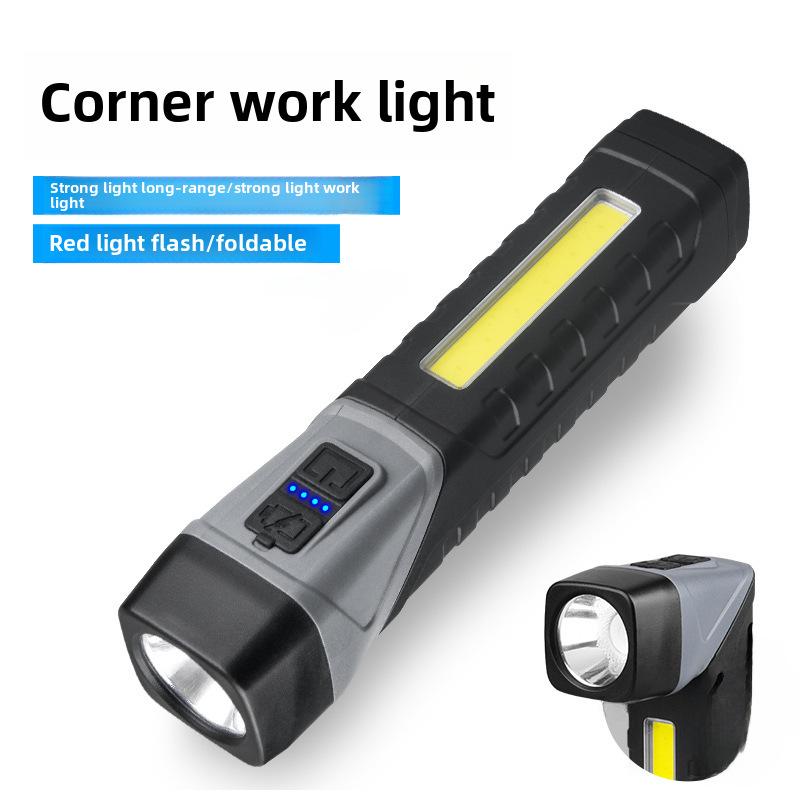 Cordless 90° LED Work Flashlight with Tail Magnet and TYPE-C Rechargeable Plastic Belt