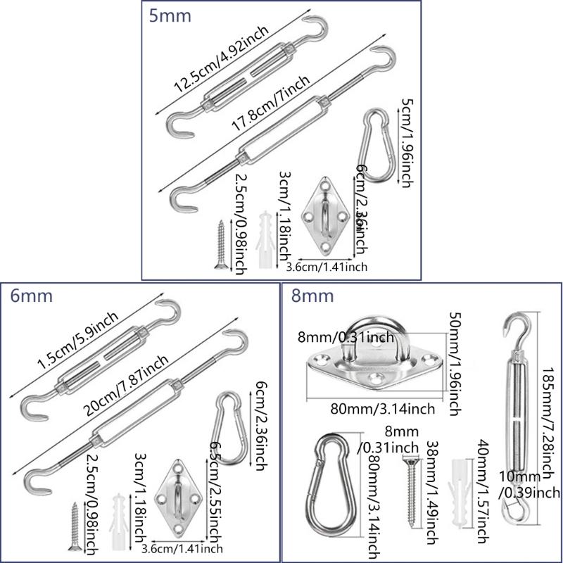 Stainless Steel Sunshade Fixing Accessories Set for Garden, Sunshade Sail Fixing Kits Heavy Duty Awnings Attachments Set