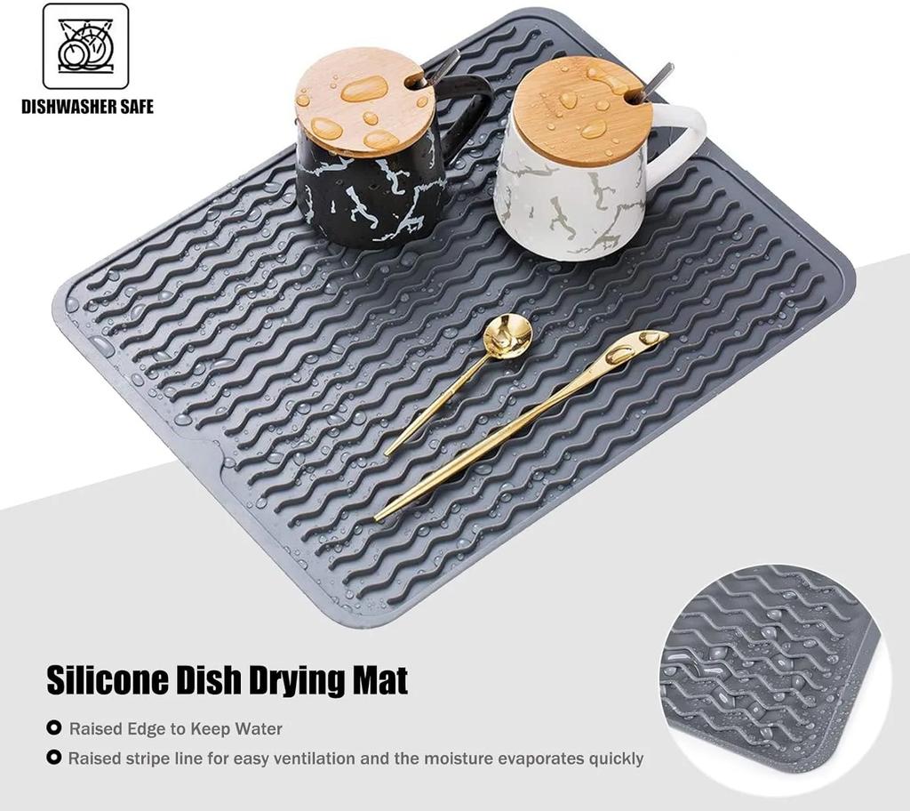 Silicone Dish Drying Mat Heat Resistant Trivet Drip Tray Large Cup Coasters Nonslip Pot Holder Counter top Kitchen Accessories