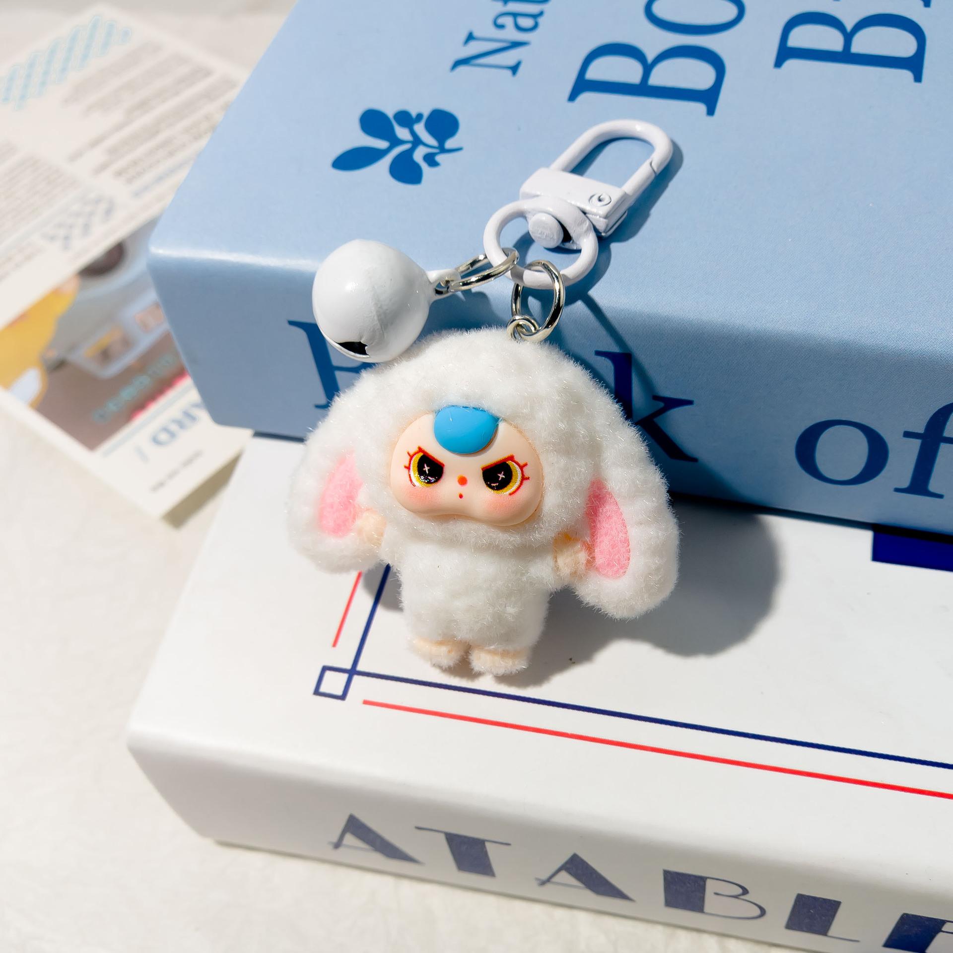 

Колокольчик Флокирование Большие Уши Трехлетний Ребенок Мультяшный Брелок Трехмерная Фигурка Студенческий Рюкзак Подвеска LAbubu белый