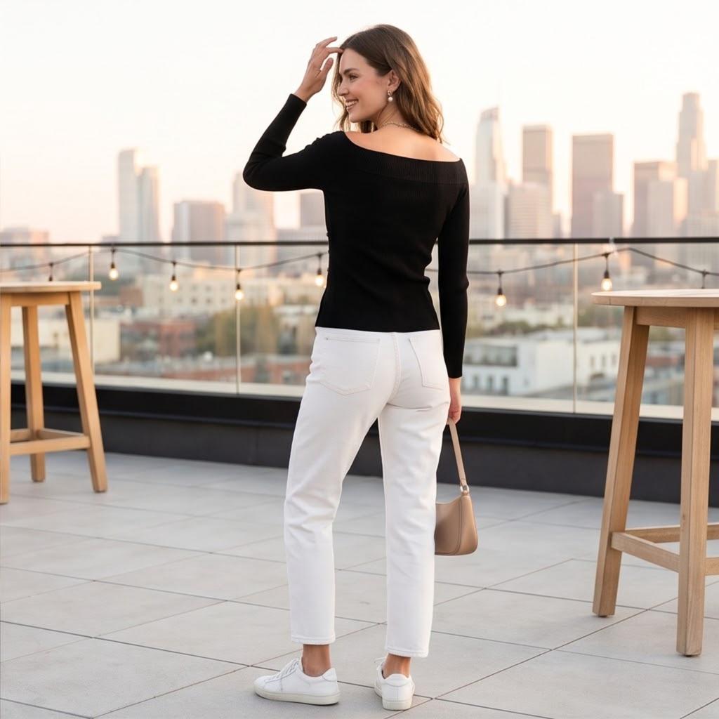 Women's Button Off-Shoulder Long Sleeve Knit Top Slim Fit Elegant Blouse for Work