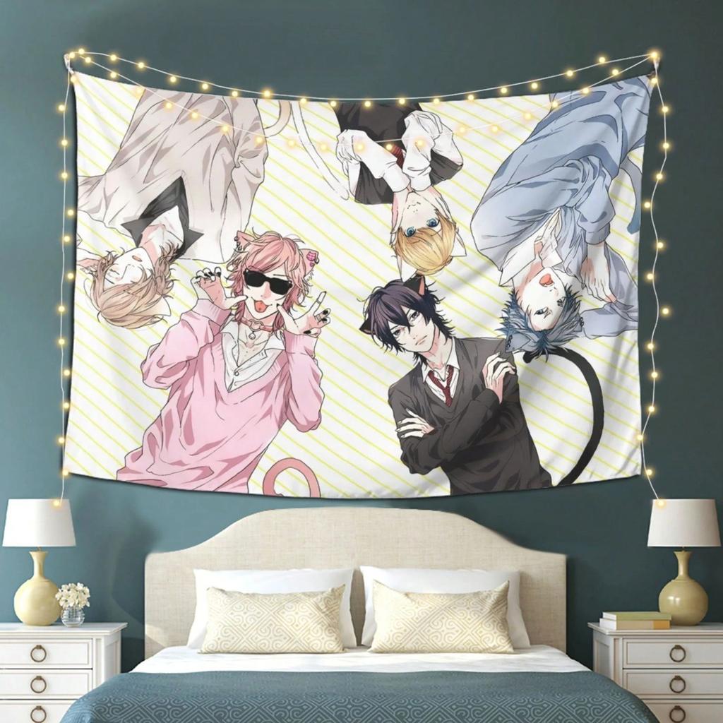 1pc Kawaii Neko Boys Wall Tapestry Polyester 2D Print Versatile Decor for Dorm Bedroom  Living Room Ideal for BL  Anime Fa