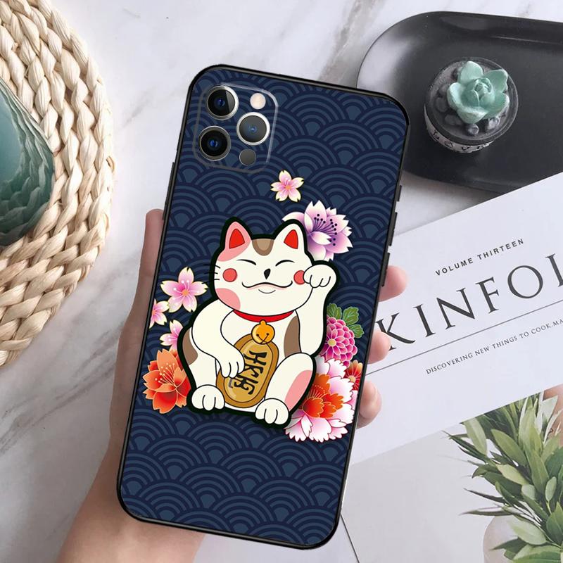Lucky Cat Maneki Neko Japanese Case For iPhone 11 12 13 Pro Max X XR XS Max 7 8 Plus SE 2020 12 13 Mini Phone Back Cover