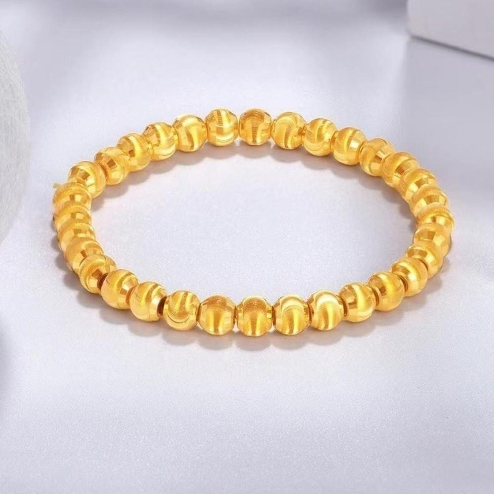 Lucky Gold Cat's Eye Bracelet Matte Finish Traditional Women's Laser Brushed Bead Bracelet Intertwined Pattern Alloy