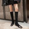 Legs fine~ show leg length~ autumn and winter elastic boots square head fashion boots women's splicing knee boots thick heel trend