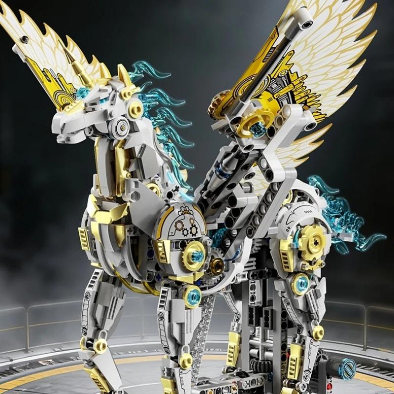 Set di Blocchi Meccanici Unicorno da 1499 pezzi con Luce Modello Animalesco Articolato Fai-da-te Giocattolo Educativo STEM Regalo per le Feste per Adulti