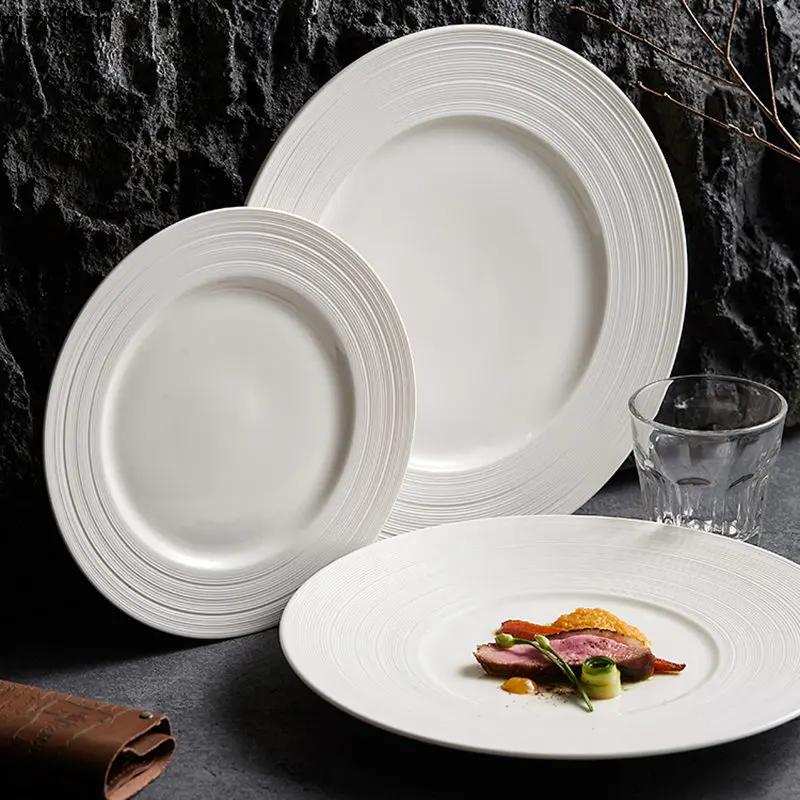 Runde Kreative Keramik Pasta Steak Platte Kochgeschirr Restaurant Einfarbig Schlichtes Geschirr Snack Dessert Tablett Speiseteller