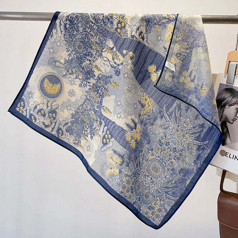 Fashion 70cm Cotton Square Scarf Women Floral Print Design Bandanas Lady Scarves Headband Accessories Handkerchief Hair