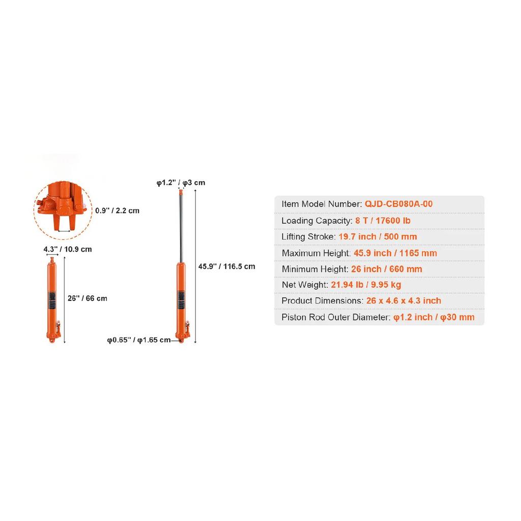 SucceBuy 3/8 Ton Hydraulic Long Ram Jack Engine Hoist Cylinder with Single Piston Pump, for Engine Lift Hoists, Hydraulic Garage