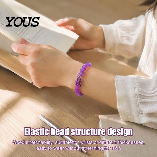 Fashionable Daily Wear Wristband Breast Cancer Awareness Bracelets for Women, Ribbon Health Accessories Charm Beaded Elastic Bracelet, Encouragement