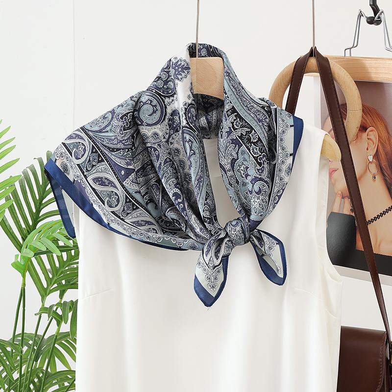 70cm Square Silk-like Scarf Women Satin Cashew Flower Print Small Neck Scarf Fashion Headscarf Kerchief Bandana Shawl Hijab